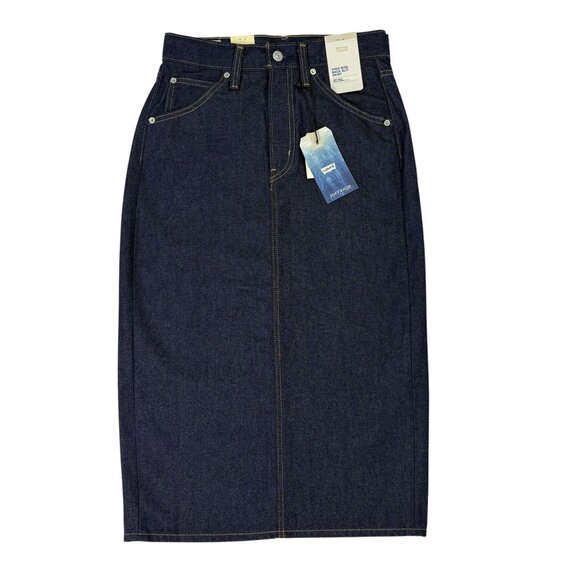 Levi’s Premium High-Rise Denim Midi Skirt NWT (XS / Size 2 / 26 Dark Wash) - Picture 2 of 16